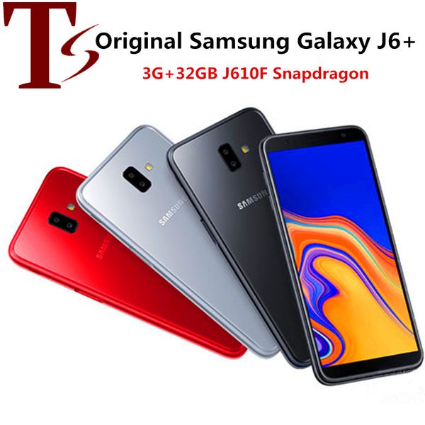 Отремонтированный оригинальный Samsung Galaxy J6 Plus 2018th J610F 3G RAM 32GB ROM ROM Двойной обратной камеры Четырехъядерный Snapdragon 425 разблокированный 4G LTE Mobile Pholle 1pc