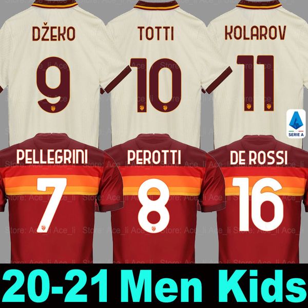 

20 21 as totti roma soccer jersey zaniolo dzeko kalinic manolas 2020 2021 rome home away third football shirt pellegrini men kids sets, Black;yellow