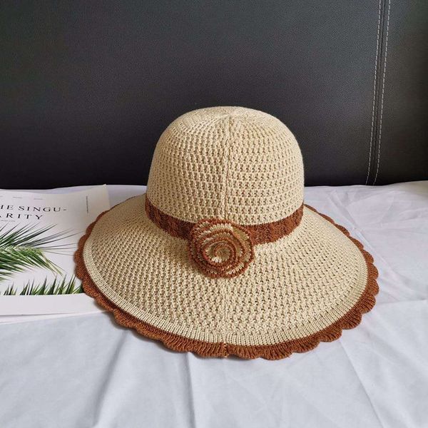 

iv9nb two-color one flower knitted foldable washable sun two-tone a flower knitted style women's portable casual tea-picking hat sun ha, Blue;gray
