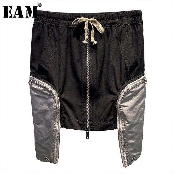 

eam] high elastic waist black irregular zipper stitch midi half-body skirt women fashion tide new spring summer 2020 1x292