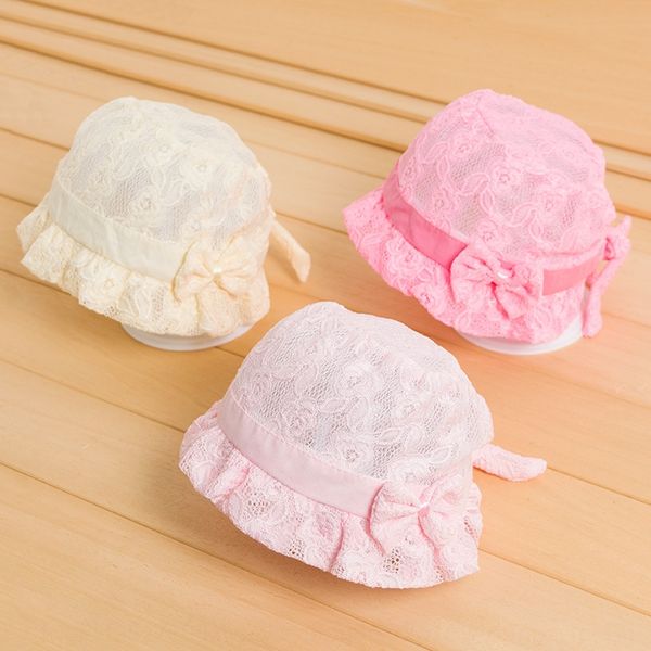 

flower lace children's basin bowknot cap butterfly cap baby net princess baby hat breathable girl hat, Blue;gray