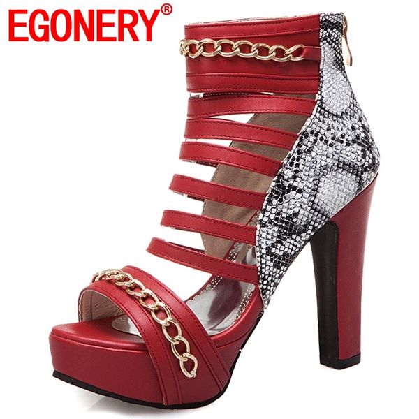 

egonery summer boots snakeskin pattern woman red black white super high heel shoes party punk zip cover heel sandals