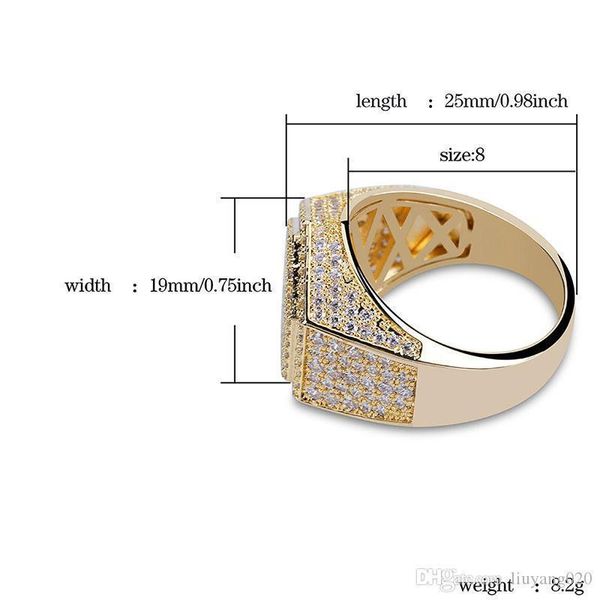 

хип-хоп моды шестигранной кольцо медь золото серебро цвет покрыло iced out micro pave кубический циркон charm кольцо для мужчин женщин, Golden;silver