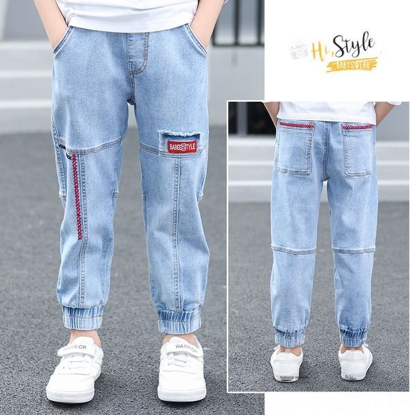 

1xzco boysjeans jeans panty panty2020 new children's ankle-binding pants western style medium and large children's pants breathabl, Blue