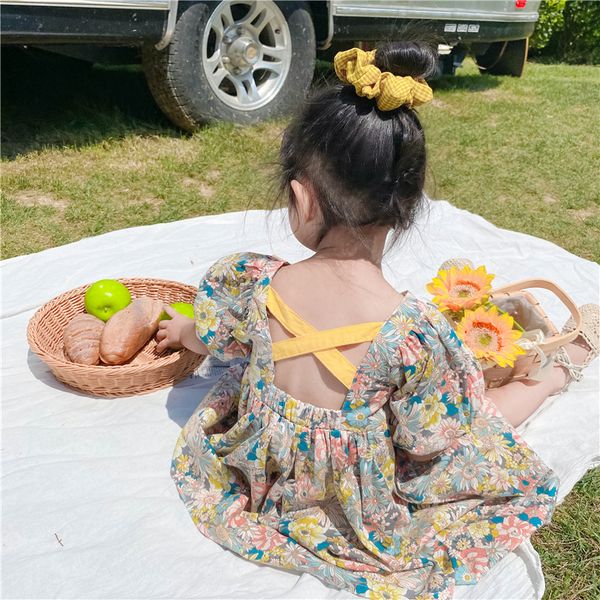 

2020 summer new arrival girls fashion floral dress kids back cross dresses, Red;yellow