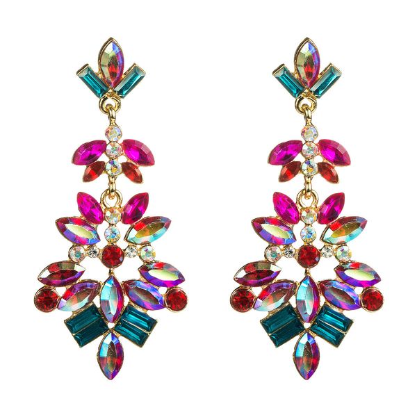 

fan exaggerated personality multilayer alloy diamond glass diamond flower full diamond earrings earrings, Golden