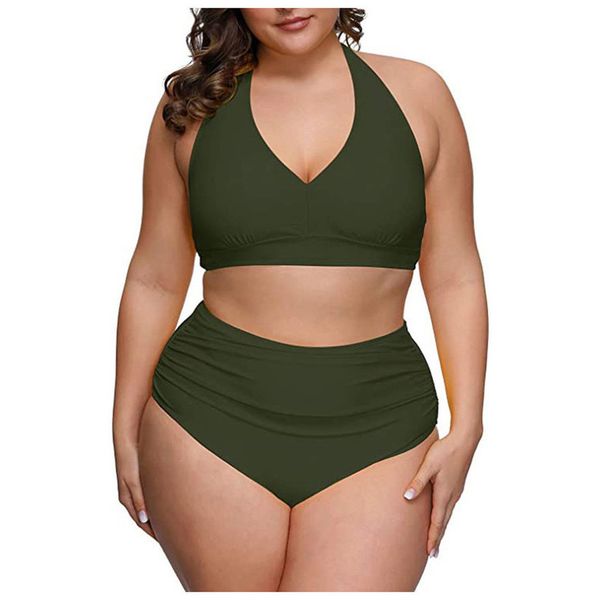 

2020 solid color plus размер бикини set женщины высокой талией купальник 4xl жир большой бюстгальтер из двух частей бикини push up пляжная о, White;black