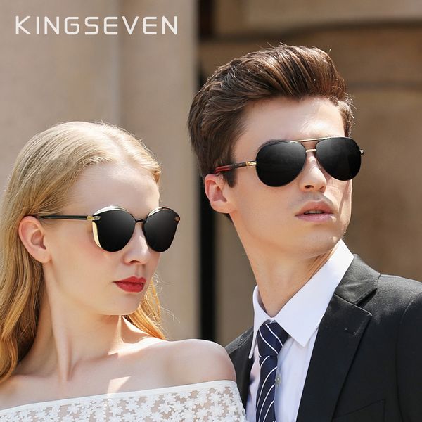 

2pcs lovers combined sales kingseven women's polarized sunglasses men/women sun glasses male goggle uv400 gafas de sol, White;black