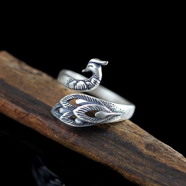 

cute ladies peacock animal metal ring vintage 925 sterling silver love wedding ring classic party adjustable rings for women, Golden;silver