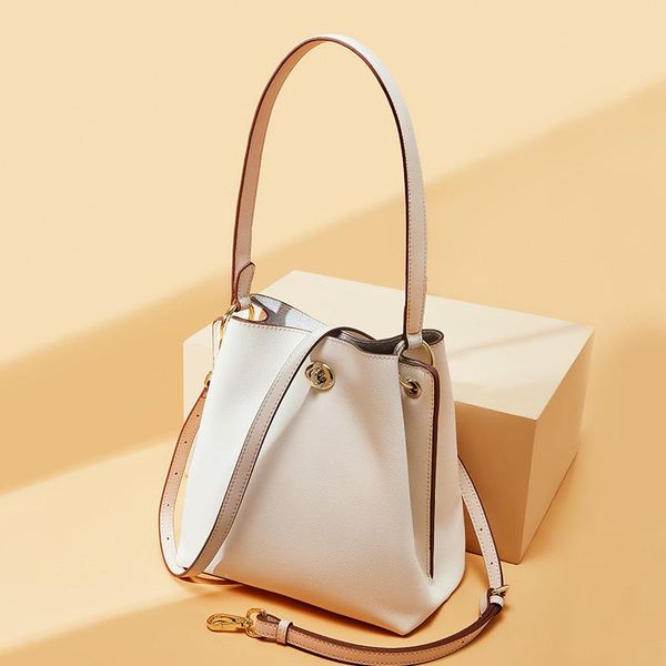 

бежевая кожа ведро мешок дамы дизайн масло воск коровьей большой емкости сумки европейской и американской моды плечо дикий сумка 1250