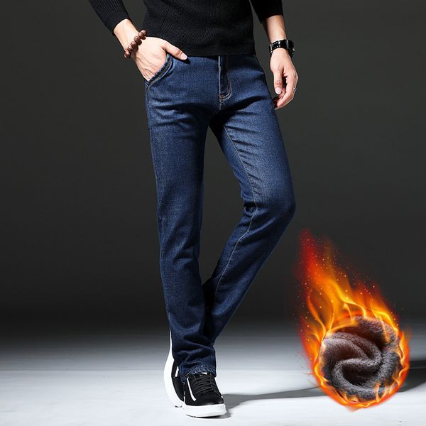 

2020 new men's plus velvet jeans casual all-match men's jeans plus size high quality, Blue