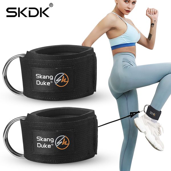

2pc fitness ankle straps padded double d-ring adjustable ankle guard strap hip abductors leg gym training, Blue;black