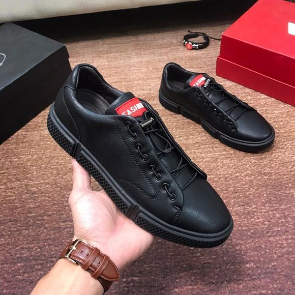 

2020u new high-end men's leather elastic laces youth low-casual shoes, high-quality fashionable outdoor sports shoes, size: 38-45, Black