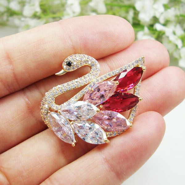 

exquisite pink swan bird zircon crystal woman brooch pin party jewelry, Gray