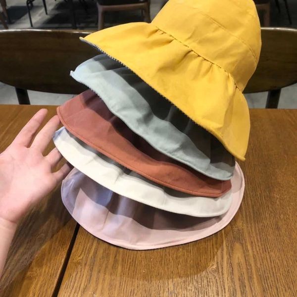 

041002 children's double-sided pure cotton plaid sun men's and women's fisherman fashion bucket bucket hat empty hat sun prot, Blue;gray