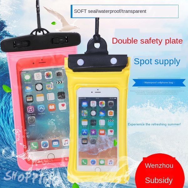 

new pvc transparent luminous mobile phone drifting swimming waterproof bag tpu outdoor diving luminous cartoon waterproof bag