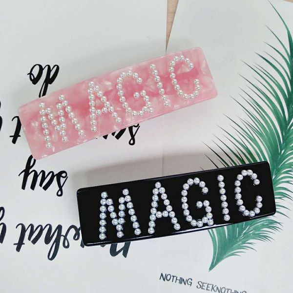 

korean imitation pearl letter magic hairpin female net red clip hairclip, Golden;silver