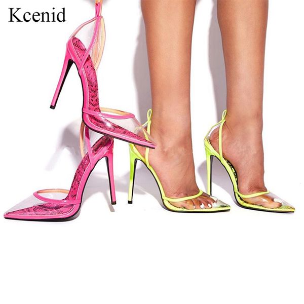 

sandals kcenid pvc transparent pumps ankle buckle strap pointed toe wedding party high heel ladies shoes 2021, Black