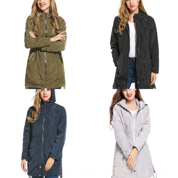 

tnfsc 2020 spring and autumn women's waterproof zipper hooded long-sleeved coat windbreaker windproof long-length windbreaker split rai, Tan;black