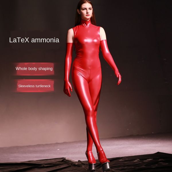 

latex tight pants latex tight pants ammonia private sleeveless turtleneck performance catwalk suit one-piece tights gq07, Black;brown