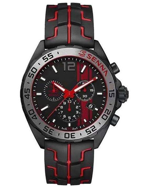 

new f1 quartz chronograph watch six needle timing with calendar tire rubber strap 43mm men's sport watch, Slivery;brown