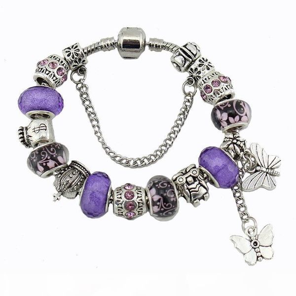 

y charm bracelet 925 silver bracelets for women royal crown beads butterfly and owl and flower charms diy jewelry christmas gift, Golden;silver