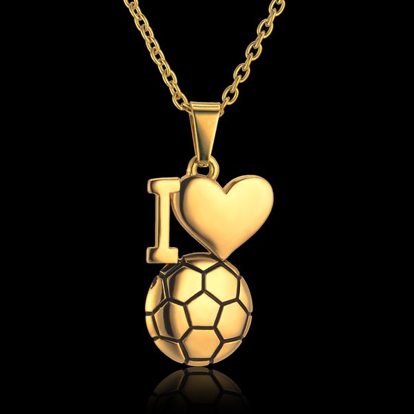 

enamel soccer ball necklace gold color i love football pendant necklaces hip hop women/men jewelry stainless steel collar men, Silver