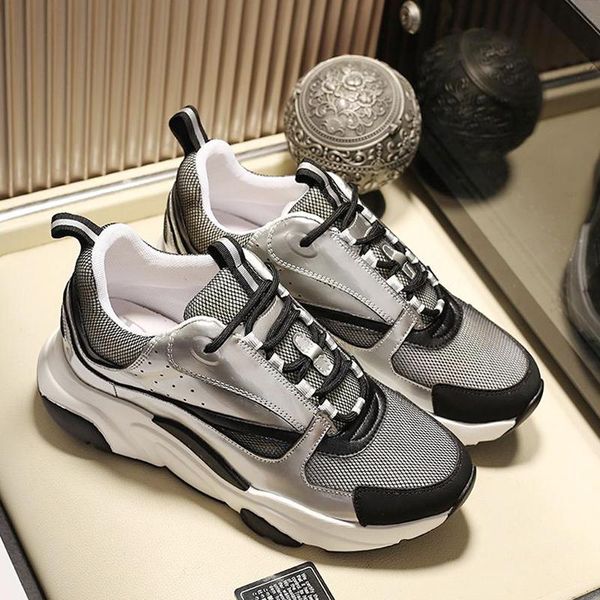 

mens luxury shoes b22 calfskin sneaker chaussures pour hommes lace -up autumn and winter chunky sneakers outdoor walking casual shoes, Black
