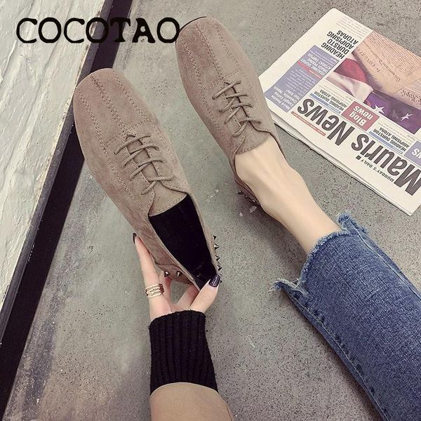

studded ins tide single shoes women 2020 autumn new wild student lace up leisure one pedal suede peas shoes women, Black