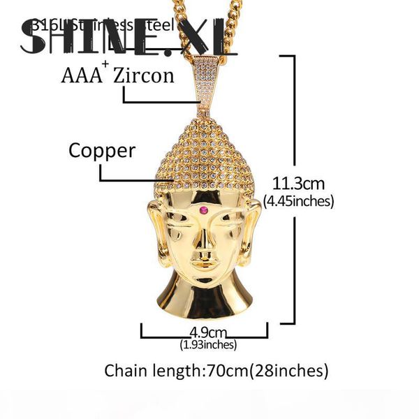 

18k gold plated buddha head necklace pendant iced out zircon with rope chain mens hip hop jewelry, Silver