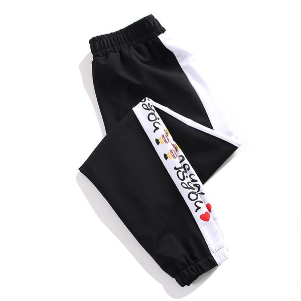 

hiawatha women autumn sweatpants large size loose side letter print pants girl fashion elastic waist ankle length pants p1037, Black;white
