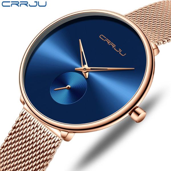 

fashion women watch luxury crrju casual simple ladies daily dress mesh wristwatch minimalist waterproof quartz female clock, Slivery;brown