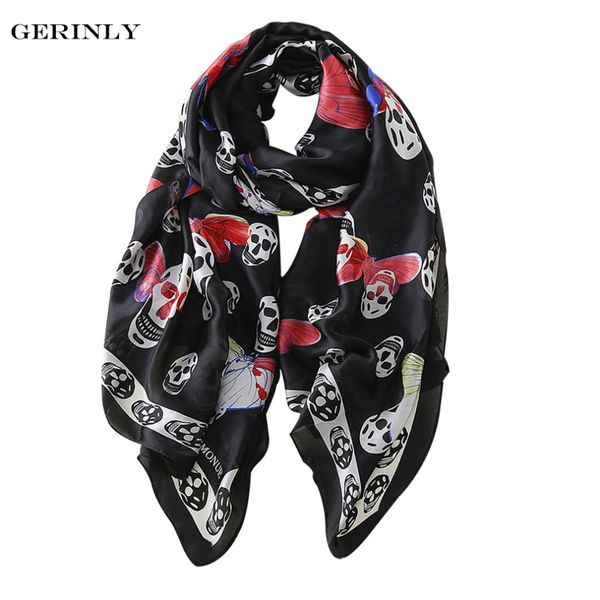 

brand new silk scarf for women luxury skull butterfly printed bandana hijab scarves plus size female beach shawls all-match