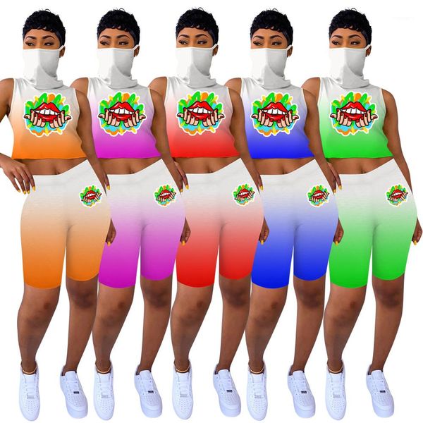 

set womens designer tracksuits summer gradient color veil woman 2 piece outfits sleeveless tshirt shorts breathable, Gray