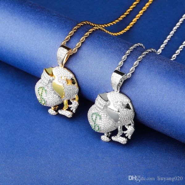 

hip hop jewelry pendant necklace happy cartoon characters money dollar wallet iced out bling a+ cubic zircon men's gifts