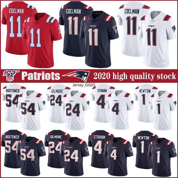 

1 cam newton 11 julian edelman new england nfl patriots football jerseys 24 gilmore 54 donta hightower 4 jarrett stidham 12 brady, Black;red