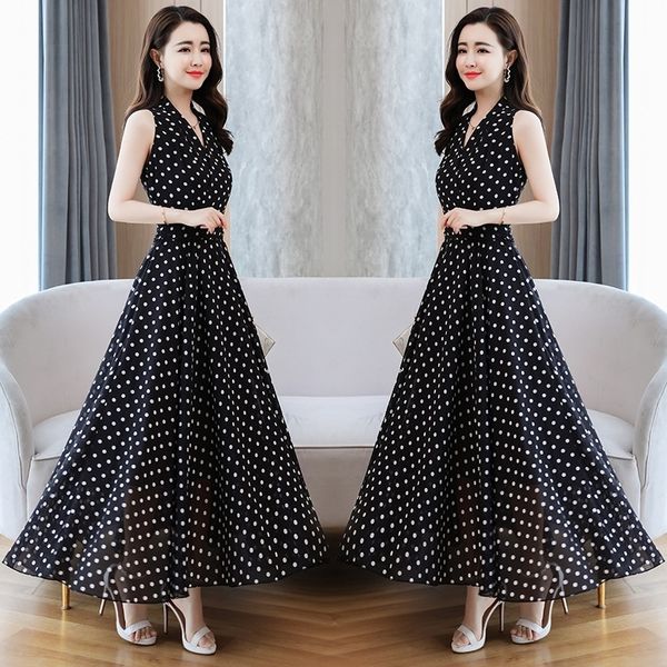 

polka dot dress long elegant dress beach skirt polka dot france niche 2020 new seaside vacation beach skirt women's summer, Black;gray