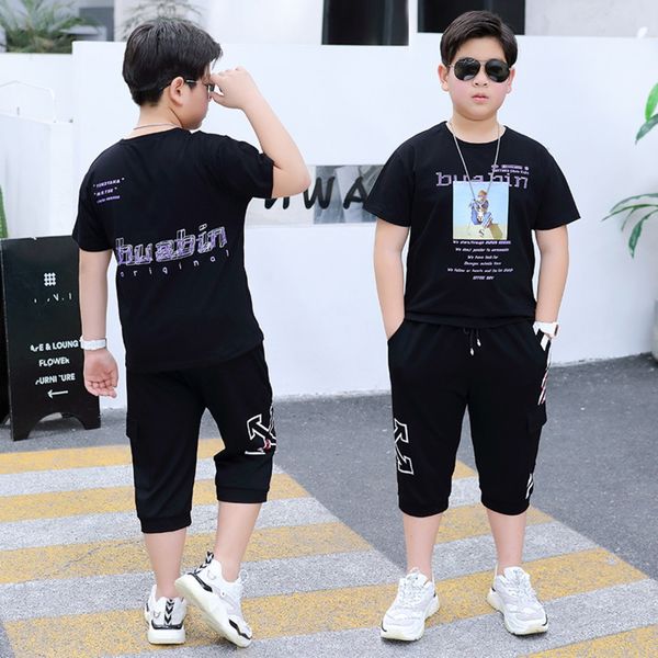 

zlg1l plump boy summer suit medium and large children plus fat large size loose cotton t-shirt short sleeve pants two-piece set t-shirt trou