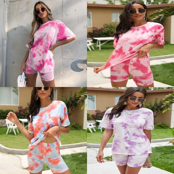 

women two 1pcs sets 2020 new fashion crew neck cartoon printing short sleeve t shirt striped tights suit casual women tracksuit sports su#77, Gray
