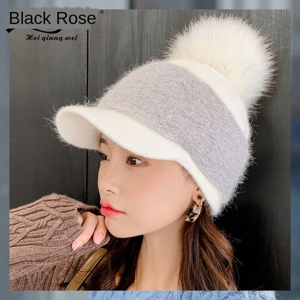 

19 new rabbit cap straw base cap korean cute fur hat casual girl fashion fur ball baseball hat, Blue;gray