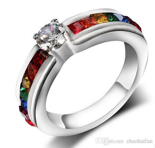 

zhf jewelry states les ring women a diamond ring titanium steel color ring wholesale wedding rings for men and women, Golden;silver