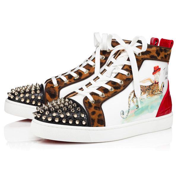 

version red bottom men's sneakers high genuine leather spikes orlato flat sneaker flagship model with legendary sphinx of egypt, Black