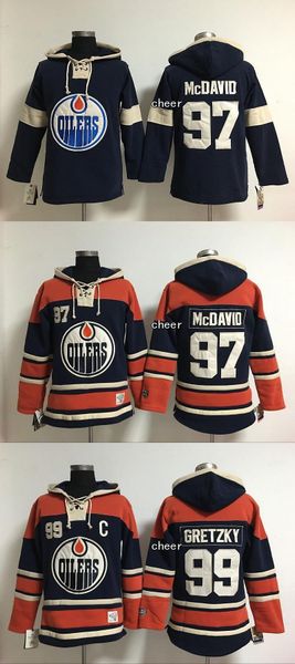 

2016 custom wholesale mens women youth edmonton oilers custom 97 mcdavid 99 gretzky orange/blue hoodies hockey jerseys sweatshirts, Black;red