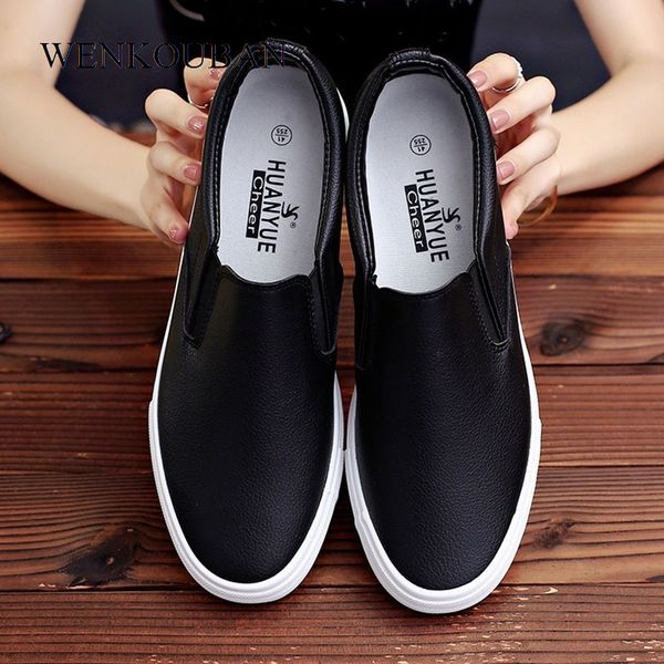 

summer sneakers men pu leather shoes casual slip on men flats trainers male shoes breathable loafers tenis masculino 2020, Black