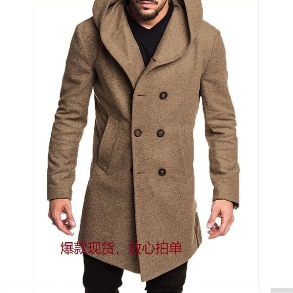 

2019 winter new british men's hooded en 2019 winter new british men's hooded coat wool wool woolen coat, Black