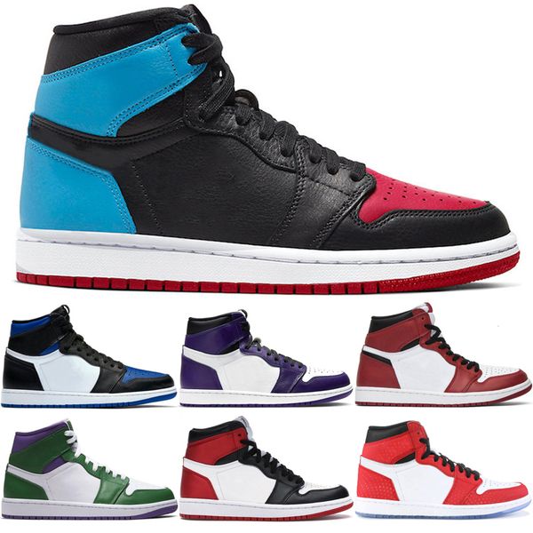 

new arrive 1 1s men high basketball shoes unc to chicago obsidian pine green royal toe royal blue court purple women sports shoes