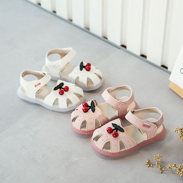 

baby 2020 new magic and sandals sweet and lovely princess cherry flower hollow magic sticker sandals for children, Black;red