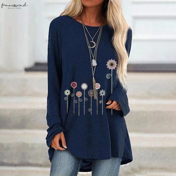 

blusas mujer de moda 2020 cotton flowers printed womens casual loose s 5xl plus size tunic long sleeve blouse women, White