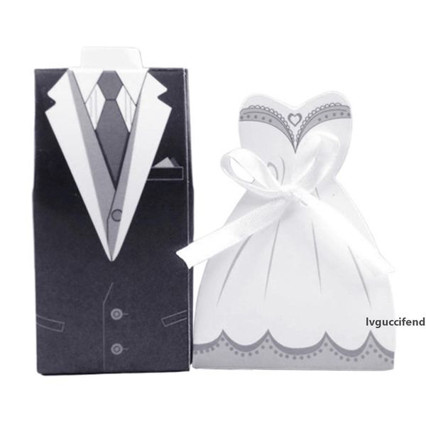

fashion 100pcs bride dress groom suit candy gift boxes packing box case ribbon diy wedding party holiday supplies card box