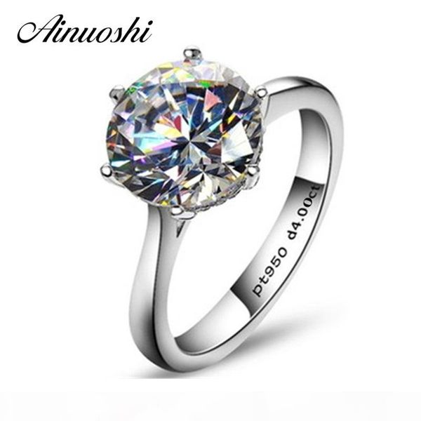 

ainoushi luxury classic solitaire 6 claws 4 carat nscd ring for women 925 sterling silver engagement bijoux femme wedding ring j 190515, Slivery;golden